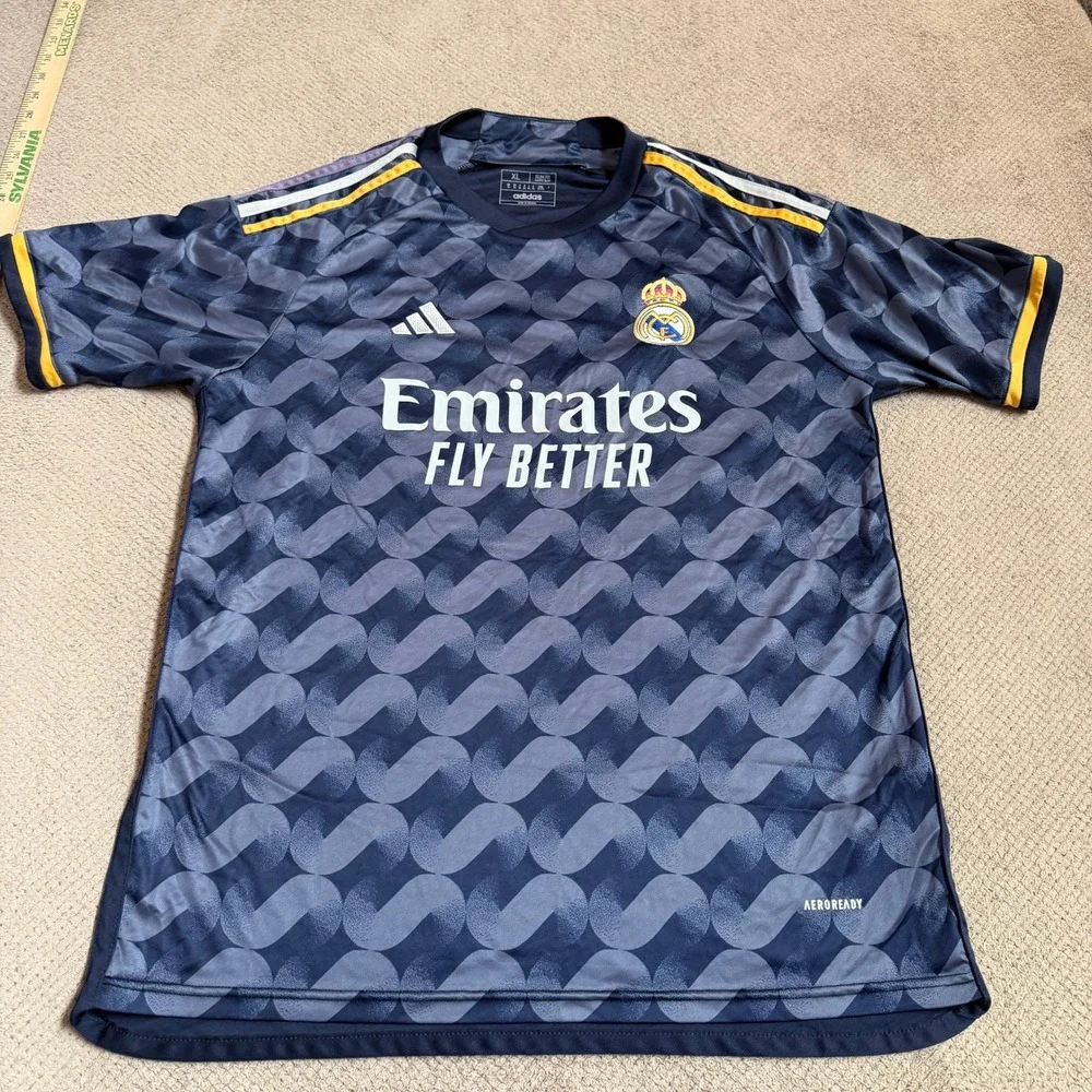 Adidas Real Madrid 2023-24 Away Jersey Navy Blue Yellow HS5184 Slim Fit XL
